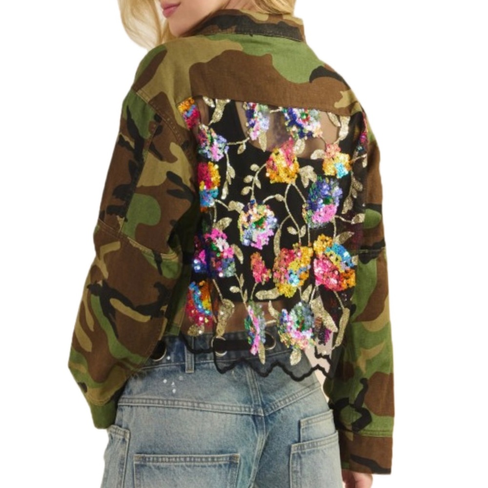 Camouflage Floral Embroidered Jacket